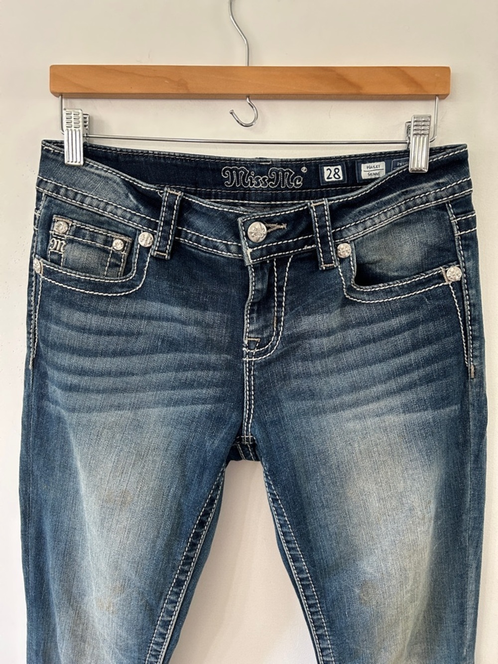 Miss Me Jeans Hailey Skinny 28 Blue Denim Aztec Embellished Back Pockets - Picture 5 of 16